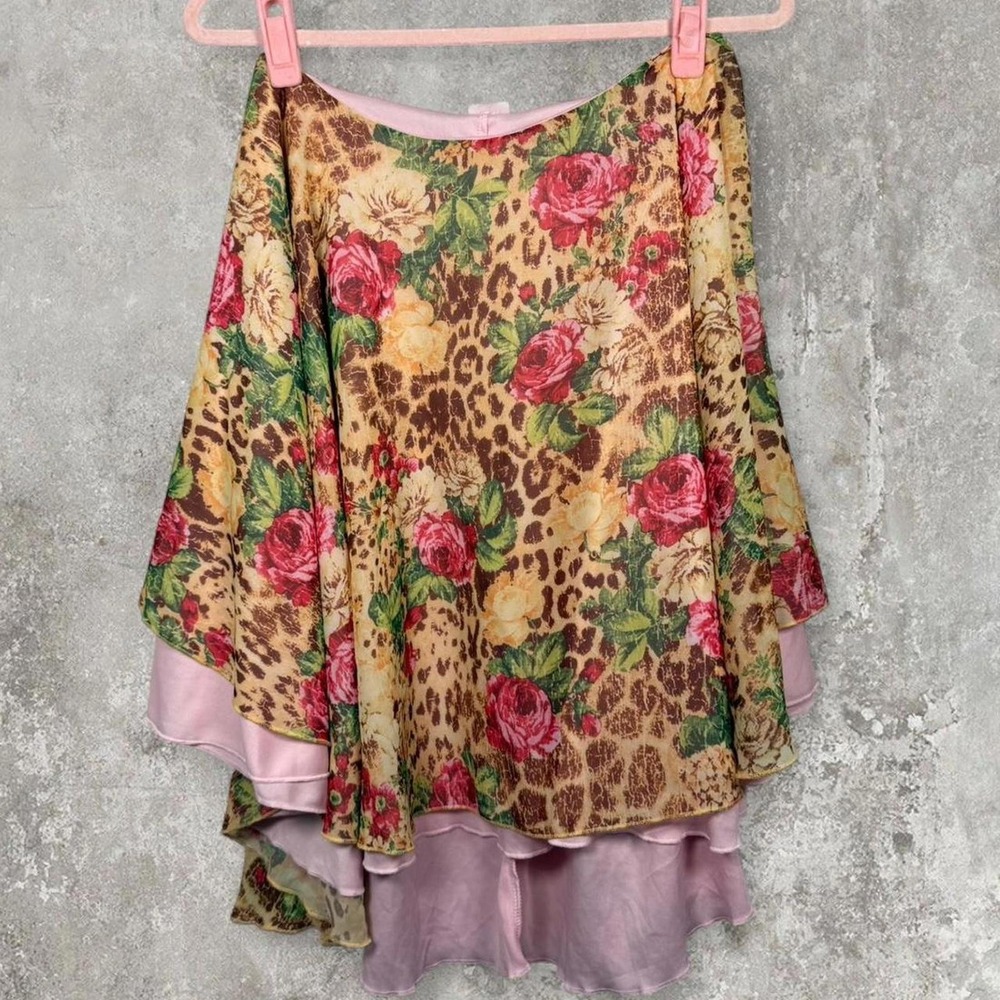 floral leopard print pink and brown flowy fairy core midi skirt #floral #boho
